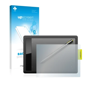 Vorderseite einer Produktverpackung mit dem Markenlogo upscreen. Daneben ist das Gerät Wacom One s CTL-471 mit dem zugehörigen