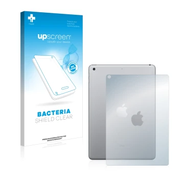 Vorderseite einer Produktverpackung mit dem Markenlogo upscreen. Daneben ist das Gerät Apple iPad 9.7