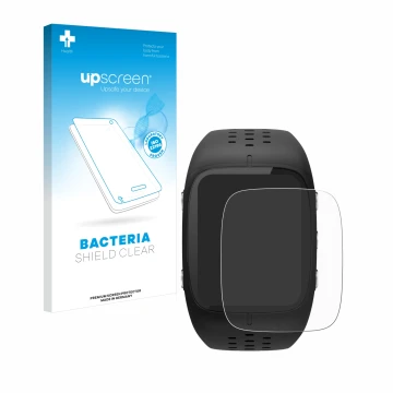 Vorderseite einer Produktverpackung mit dem Markenlogo upscreen. Daneben ist das Gerät Polar M430 mit dem zugehörigen Displays