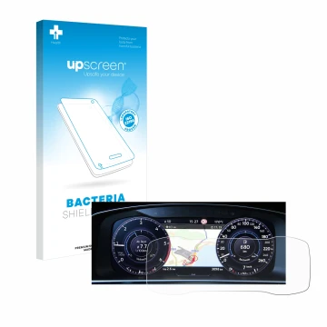 Vorderseite einer Produktverpackung mit dem Markenlogo upscreen. Daneben ist das Gerät Volkswagen Golf 7 Active Info Chockpit 