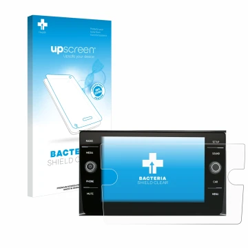 Vorderseite einer Produktverpackung mit dem Markenlogo upscreen. Daneben ist das Gerät Volkswagen Composition Media 2017 mit d