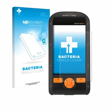 Vorderseite einer Produktverpackung mit dem Markenlogo upscreen. Daneben ist das Gerät Satmap Active 20 mit dem zugehörigen Di