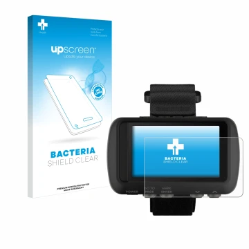 Vorderseite einer Produktverpackung mit dem Markenlogo upscreen. Daneben ist das Gerät Garmin Foretrex 601 mit dem zugehörigen