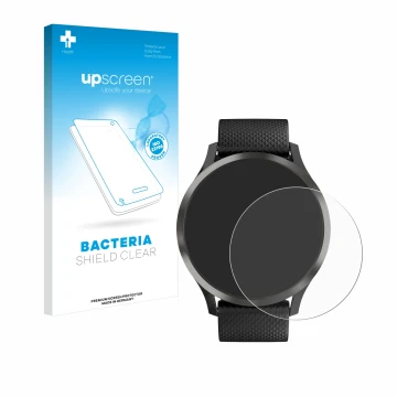 Vorderseite einer Produktverpackung mit dem Markenlogo upscreen. Daneben ist das Gerät Garmin vivomove HR mit dem zugehörigen 