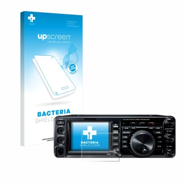 Vorderseite einer Produktverpackung mit dem Markenlogo upscreen. Daneben ist das Gerät Yaesu FT-991A mit dem zugehörigen Displ