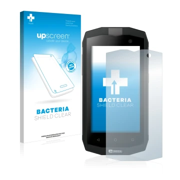 Vorderseite einer Produktverpackung mit dem Markenlogo upscreen. Daneben ist das Gerät Crosscall Trekker M1 Core mit dem zugeh