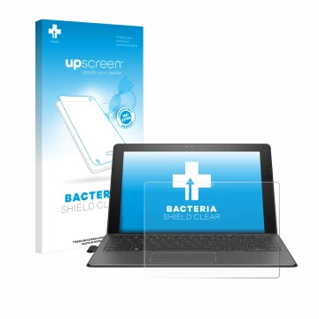 Vorderseite einer Produktverpackung mit dem Markenlogo upscreen. Daneben ist das Gerät HP Pro x2 612 G2 mit dem zugehörigen Di