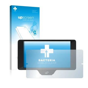 Vorderseite einer Produktverpackung mit dem Markenlogo upscreen. Daneben ist das Gerät Coyote Nav+ 2017 mit dem zugehörigen Di