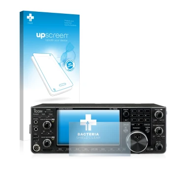 Vorderseite einer Produktverpackung mit dem Markenlogo upscreen. Daneben ist das Gerät Icom IC-7610 mit dem zugehörigen Displa