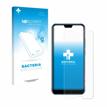 Vorderseite einer Produktverpackung mit dem Markenlogo upscreen. Daneben ist das Gerät Honor 10 mit dem zugehörigen Displaysch