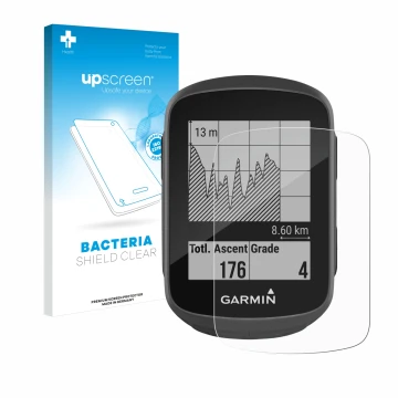 Vorderseite einer Produktverpackung mit dem Markenlogo upscreen. Daneben ist das Gerät Garmin Edge 130 mit dem zugehörigen Dis