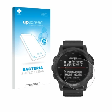 Vorderseite einer Produktverpackung mit dem Markenlogo upscreen. Daneben ist das Gerät Garmin Tactix Charlie mit dem zugehörig
