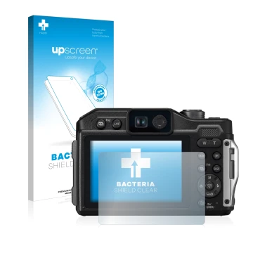 Vorderseite einer Produktverpackung mit dem Markenlogo upscreen. Daneben ist das Gerät Panasonic Lumix DC-FT7 mit dem zugehöri