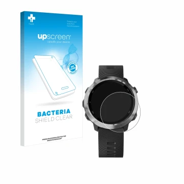 Vorderseite einer Produktverpackung mit dem Markenlogo upscreen. Daneben ist das Gerät Garmin Forerunner 645 Music mit dem zug