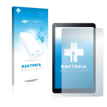 Vorderseite einer Produktverpackung mit dem Markenlogo upscreen. Daneben ist das Gerät Samsung Galaxy Tab A 10.5 2018 LTE mit 