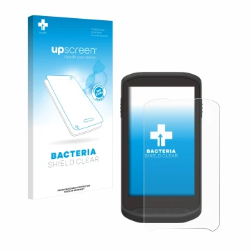 Vorderseite einer Produktverpackung mit dem Markenlogo upscreen. Daneben ist das Gerät Zebra TC25 mit dem zugehörigen Displays