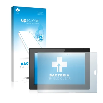 Vorderseite einer Produktverpackung mit dem Markenlogo upscreen. Daneben ist das Gerät Lenovo Tablet 10 (3. Gen.) mit dem zuge