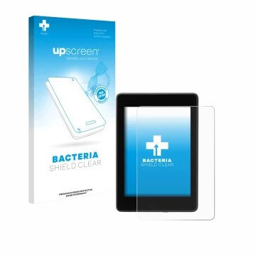 Vorderseite einer Produktverpackung mit dem Markenlogo upscreen. Daneben ist das Gerät Amazon Kindle Paperwhite 2018 (10. Gen.