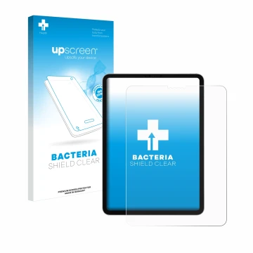 Vorderseite einer Produktverpackung mit dem Markenlogo upscreen. Daneben ist das Gerät Apple iPad Pro 11