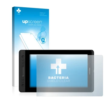 Vorderseite einer Produktverpackung mit dem Markenlogo upscreen. Daneben ist das Gerät Huion Kamvas Pro 13 mit dem zugehörigen