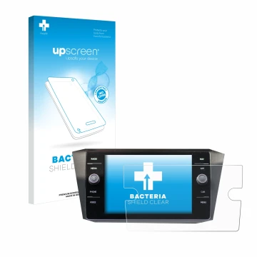 Vorderseite einer Produktverpackung mit dem Markenlogo upscreen. Daneben ist das Gerät Volkswagen Tiguan Discover Media 8