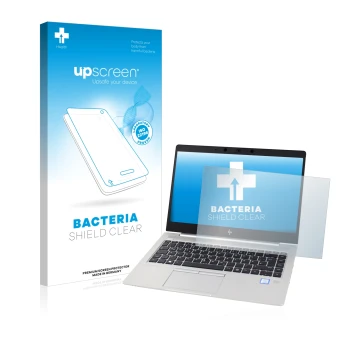 Vorderseite einer Produktverpackung mit dem Markenlogo upscreen. Daneben ist das Gerät HP EliteBook 830 G5 Non-Touch mit dem z