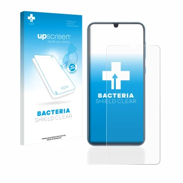 Vorderseite einer Produktverpackung mit dem Markenlogo upscreen. Daneben ist das Gerät Samsung Galaxy A40 mit dem zugehörigen 