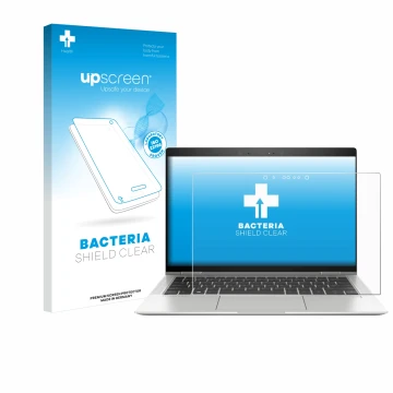 Vorderseite einer Produktverpackung mit dem Markenlogo upscreen. Daneben ist das Gerät HP EliteBook x360 1030 G3 mit dem zugeh