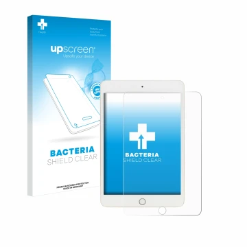 Vorderseite einer Produktverpackung mit dem Markenlogo upscreen. Daneben ist das Gerät Apple iPad Mini 5 2019 (5. Gen.) mit de