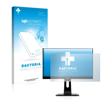 Vorderseite einer Produktverpackung mit dem Markenlogo upscreen. Daneben ist das Gerät Iiyama ProLite XUB2492HSU-W1 mit dem zu