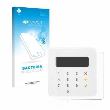 Vorderseite einer Produktverpackung mit dem Markenlogo upscreen. Daneben ist das Gerät SumUp Air mit dem zugehörigen Displaysc