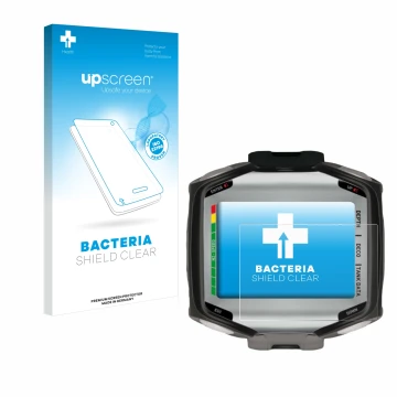 Vorderseite einer Produktverpackung mit dem Markenlogo upscreen. Daneben ist das Gerät Mares Quad mit dem zugehörigen Displays