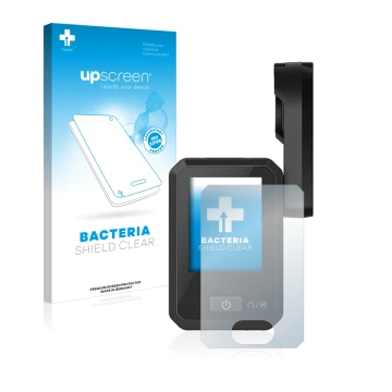 Vorderseite einer Produktverpackung mit dem Markenlogo upscreen. Daneben ist das Gerät Flyer Display D0 mit dem zugehörigen Di