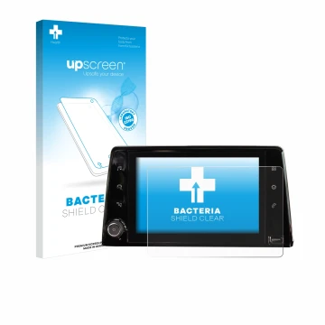 Vorderseite einer Produktverpackung mit dem Markenlogo upscreen. Daneben ist das Gerät Peugeot Rifter 2019 Infotainment System