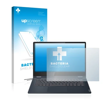 Vorderseite einer Produktverpackung mit dem Markenlogo upscreen. Daneben ist das Gerät Lenovo IdeaPad C340 14