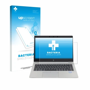 Vorderseite einer Produktverpackung mit dem Markenlogo upscreen. Daneben ist das Gerät HP EliteBook 840 G5 Non-Touch mit dem z