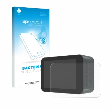 Vorderseite einer Produktverpackung mit dem Markenlogo upscreen. Daneben ist das Gerät Akaso V50X mit dem zugehörigen Displays