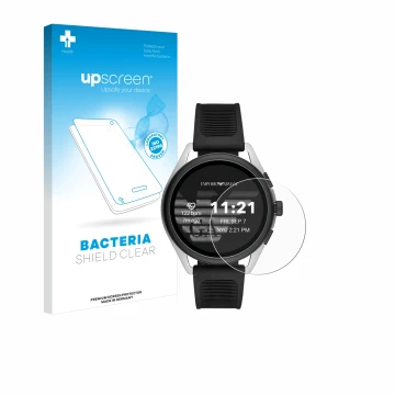 Vorderseite einer Produktverpackung mit dem Markenlogo upscreen. Daneben ist das Gerät Emporio Armani Connected Smartwatch 3 m