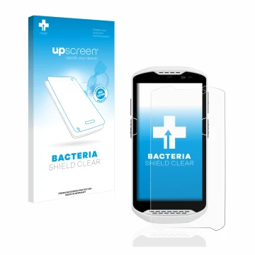 Vorderseite einer Produktverpackung mit dem Markenlogo upscreen. Daneben ist das Gerät Zebra TC57 mit dem zugehörigen Displays