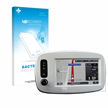 Vorderseite einer Produktverpackung mit dem Markenlogo upscreen. Daneben ist das Gerät TomTom Smart 453 2018 mit dem zugehörig