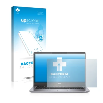 Vorderseite einer Produktverpackung mit dem Markenlogo upscreen. Daneben ist das Gerät Dell Latitude 7300 mit dem zugehörigen 