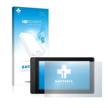 Vorderseite einer Produktverpackung mit dem Markenlogo upscreen. Daneben ist das Gerät Huion Kamvas Pro 16 Premium mit dem zug