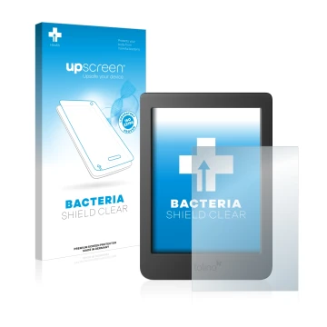 Vorderseite einer Produktverpackung mit dem Markenlogo upscreen. Daneben ist das Gerät Tolino Page 2 mit dem zugehörigen Displ