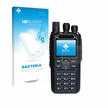 Vorderseite einer Produktverpackung mit dem Markenlogo upscreen. Daneben ist das Gerät AnyTone AT-D878UV Plus mit dem zugehöri