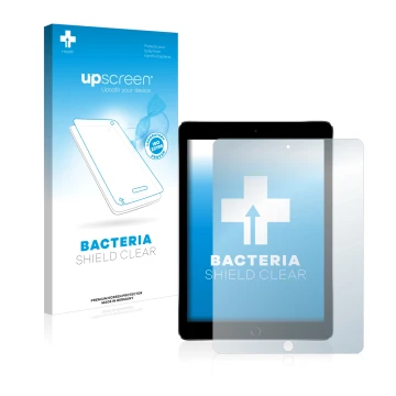 Vorderseite einer Produktverpackung mit dem Markenlogo upscreen. Daneben ist das Gerät Apple iPad Pro 9.7