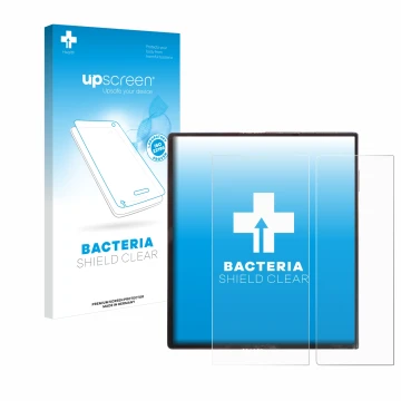 Vorderseite einer Produktverpackung mit dem Markenlogo upscreen. Daneben ist das Gerät Huawei Mate Xs mit dem zugehörigen Disp