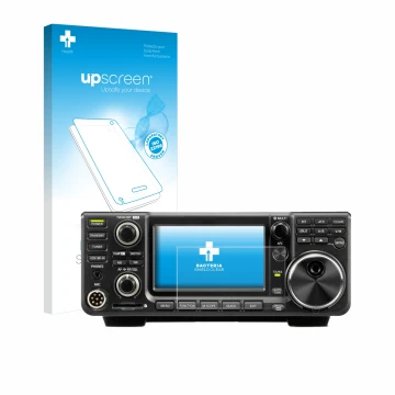 Vorderseite einer Produktverpackung mit dem Markenlogo upscreen. Daneben ist das Gerät Icom IC-9700 mit dem zugehörigen Displa