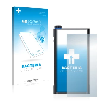 Vorderseite einer Produktverpackung mit dem Markenlogo upscreen. Daneben ist das Gerät FiiO M15 mit dem zugehörigen Displaysch