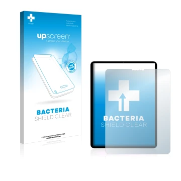 Vorderseite einer Produktverpackung mit dem Markenlogo upscreen. Daneben ist das Gerät Apple iPad Pro 11