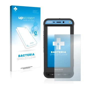 Vorderseite einer Produktverpackung mit dem Markenlogo upscreen. Daneben ist das Gerät Ecom Smart-Ex 02 DZ1 mit dem zugehörige